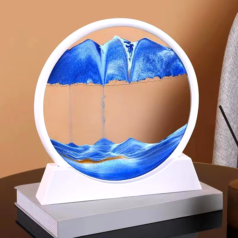 7/12 Inch Sandscape Moving Sand Art Picture round Moving Hourglass 3D Mountain Motion Display Flowing Sand Painting Home Decor