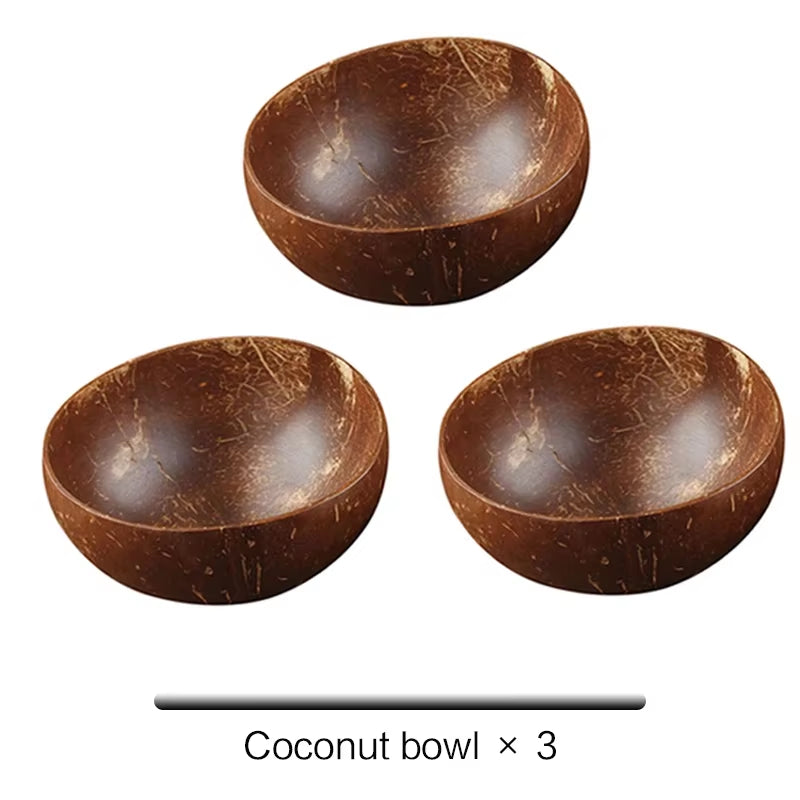 Natural Coconut Bowl 12-15Cm Handmade Wooden Tableware Wood Spoon Dessert Fruit Salad Mixing Rice Ramen Bowl Kitchen Dinnerware