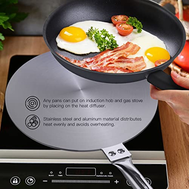 Heat Diffuser Simmer Ring Plate, Stainless Steel with Stainless Handle, Induction Adapter Plate for Gas Stove Glass Cooktop Converter, Flame Guard Induction Hob Pans, 7.5Inch & 8Inch & 9.25 Inch