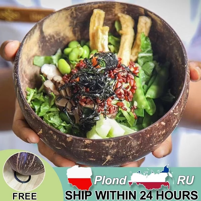 Natural Coconut Bowl 12-15Cm Handmade Wooden Tableware Wood Spoon Dessert Fruit Salad Mixing Rice Ramen Bowl Kitchen Dinnerware