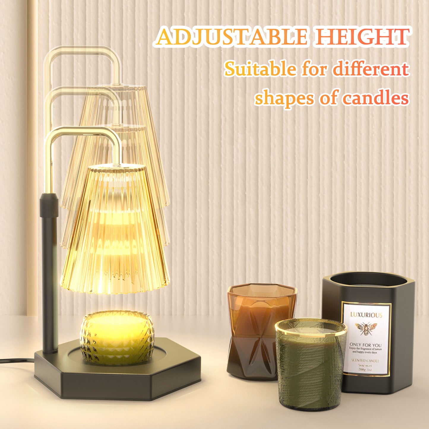 Candle Warmer Lamp Dimmable and Timer Candle Warmer Height Adjustable for Jar Scented Candles for Home Decor Amber Glass and Black Base