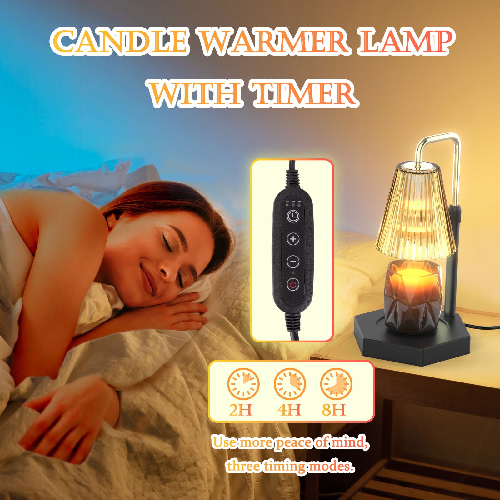 Candle Warmer Lamp Dimmable and Timer Candle Warmer Height Adjustable for Jar Scented Candles for Home Decor Amber Glass and Black Base