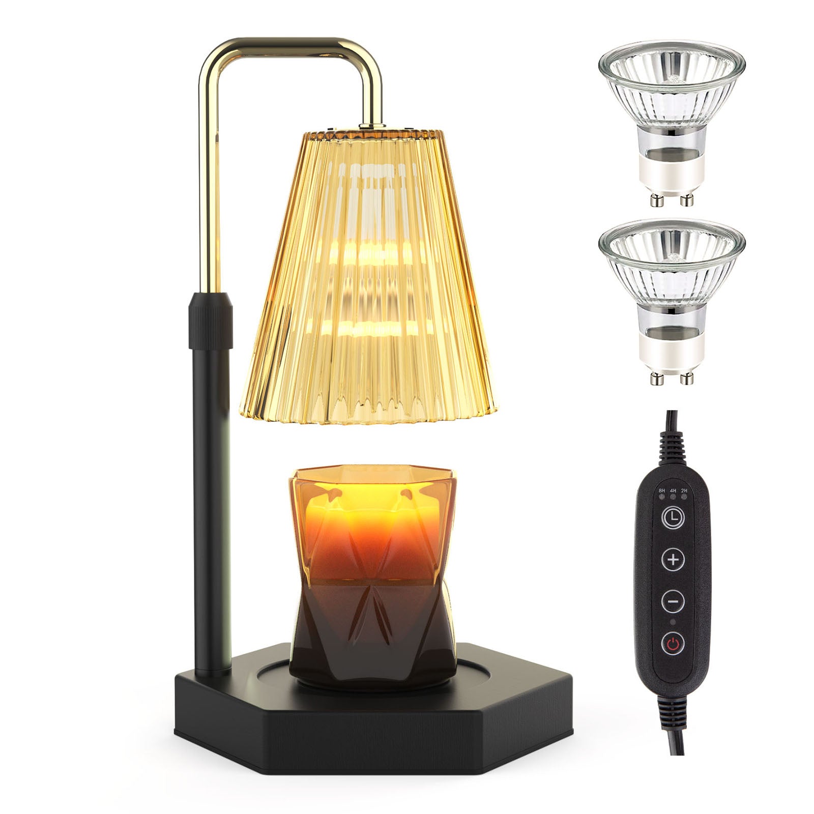 Candle Warmer Lamp Dimmable and Timer Candle Warmer Height Adjustable for Jar Scented Candles for Home Decor Amber Glass and Black Base