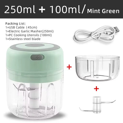 Electric Garlic Grater Mini Chopper USB Charging Vegetable Ginger Onion Mixer Masher Crusher Food Grade Stainless Steel Blenders