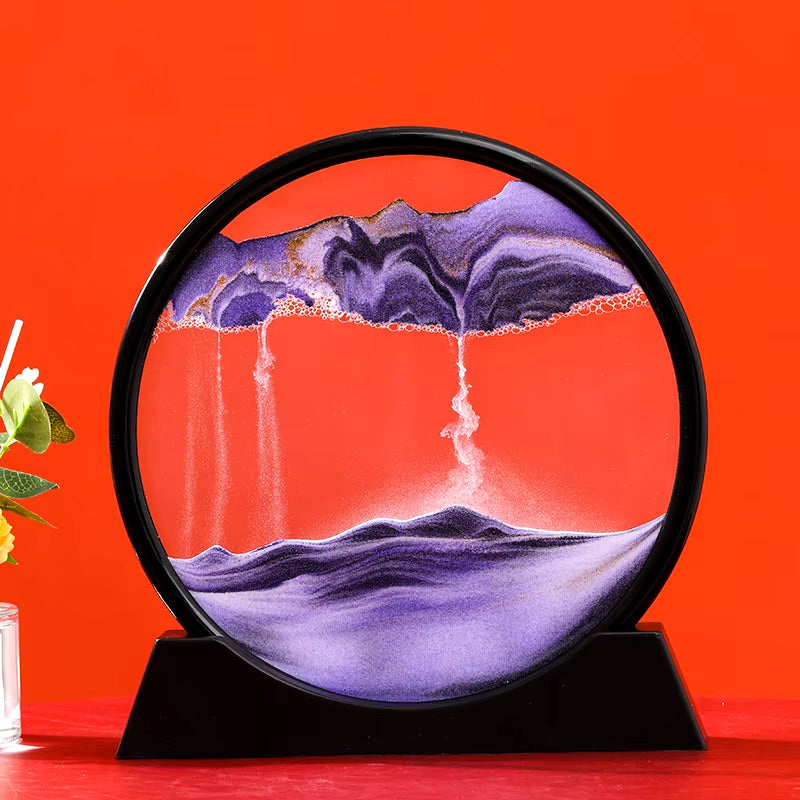 7/12 Inch Sandscape Moving Sand Art Picture round Moving Hourglass 3D Mountain Motion Display Flowing Sand Painting Home Decor