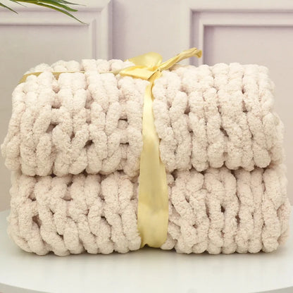 Hand Chunky Knitted Blanket Handmade Coarse Wool Woven Blanket Chenille Thick Blanket Sofa Blanket Photography Prop Blanket