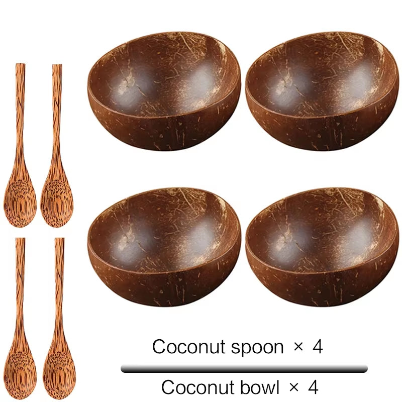 Natural Coconut Bowl 12-15Cm Handmade Wooden Tableware Wood Spoon Dessert Fruit Salad Mixing Rice Ramen Bowl Kitchen Dinnerware