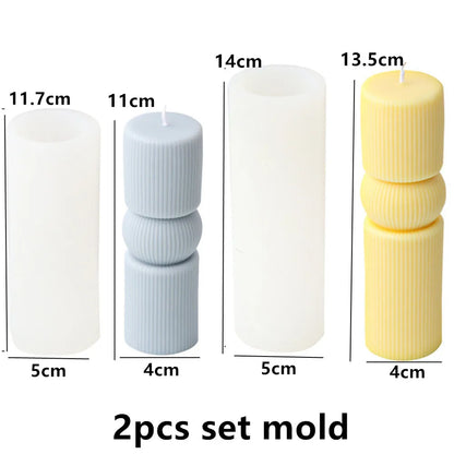 Cylindrical Tall Pillar Candle Molds Ribbed Aesthetic Twist Silicone Mould Geometric Abstract Decora Mold Gifts Craft Home Decor