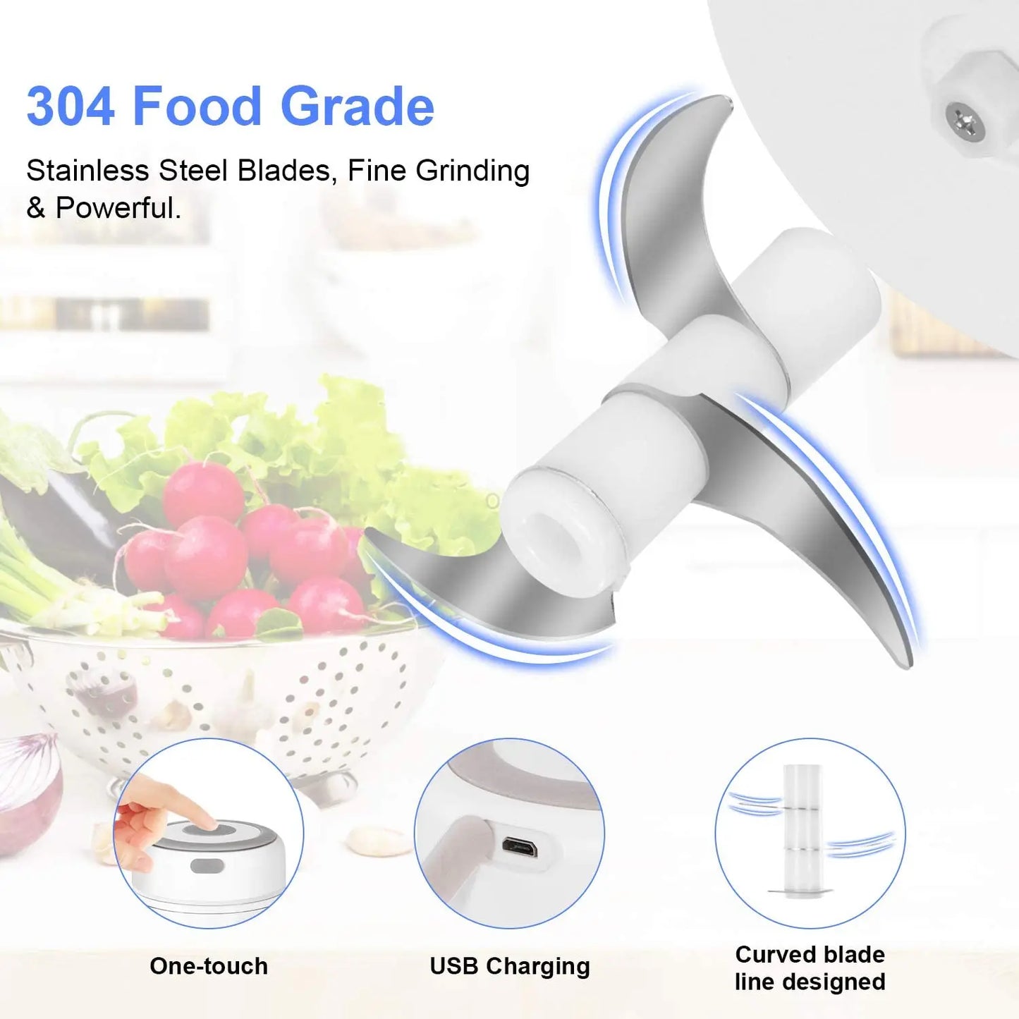 Electric Garlic Grater Mini Chopper USB Charging Vegetable Ginger Onion Mixer Masher Crusher Food Grade Stainless Steel Blenders