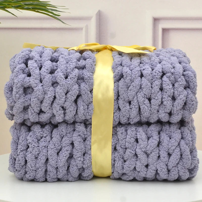 Hand Chunky Knitted Blanket Handmade Coarse Wool Woven Blanket Chenille Thick Blanket Sofa Blanket Photography Prop Blanket