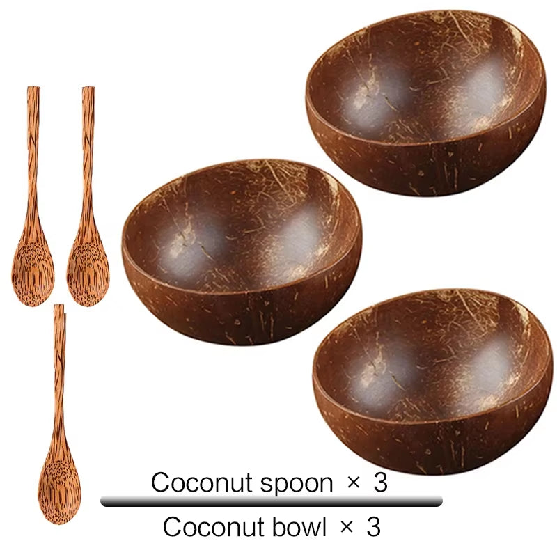 Natural Coconut Bowl 12-15Cm Handmade Wooden Tableware Wood Spoon Dessert Fruit Salad Mixing Rice Ramen Bowl Kitchen Dinnerware