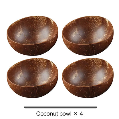 Natural Coconut Bowl 12-15Cm Handmade Wooden Tableware Wood Spoon Dessert Fruit Salad Mixing Rice Ramen Bowl Kitchen Dinnerware