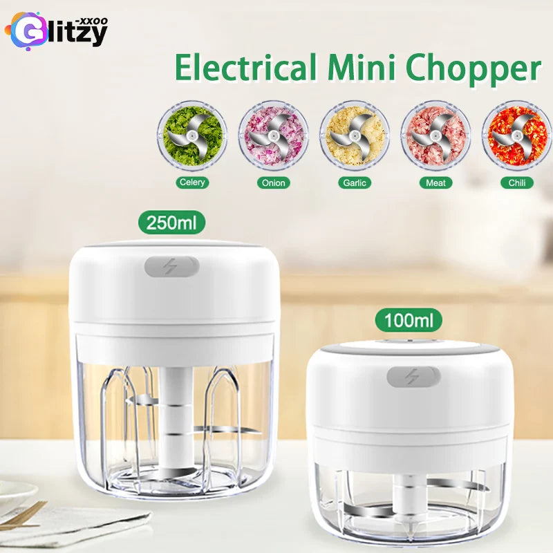 Electric Garlic Grater Mini Chopper USB Charging Vegetable Ginger Onion Mixer Masher Crusher Food Grade Stainless Steel Blenders